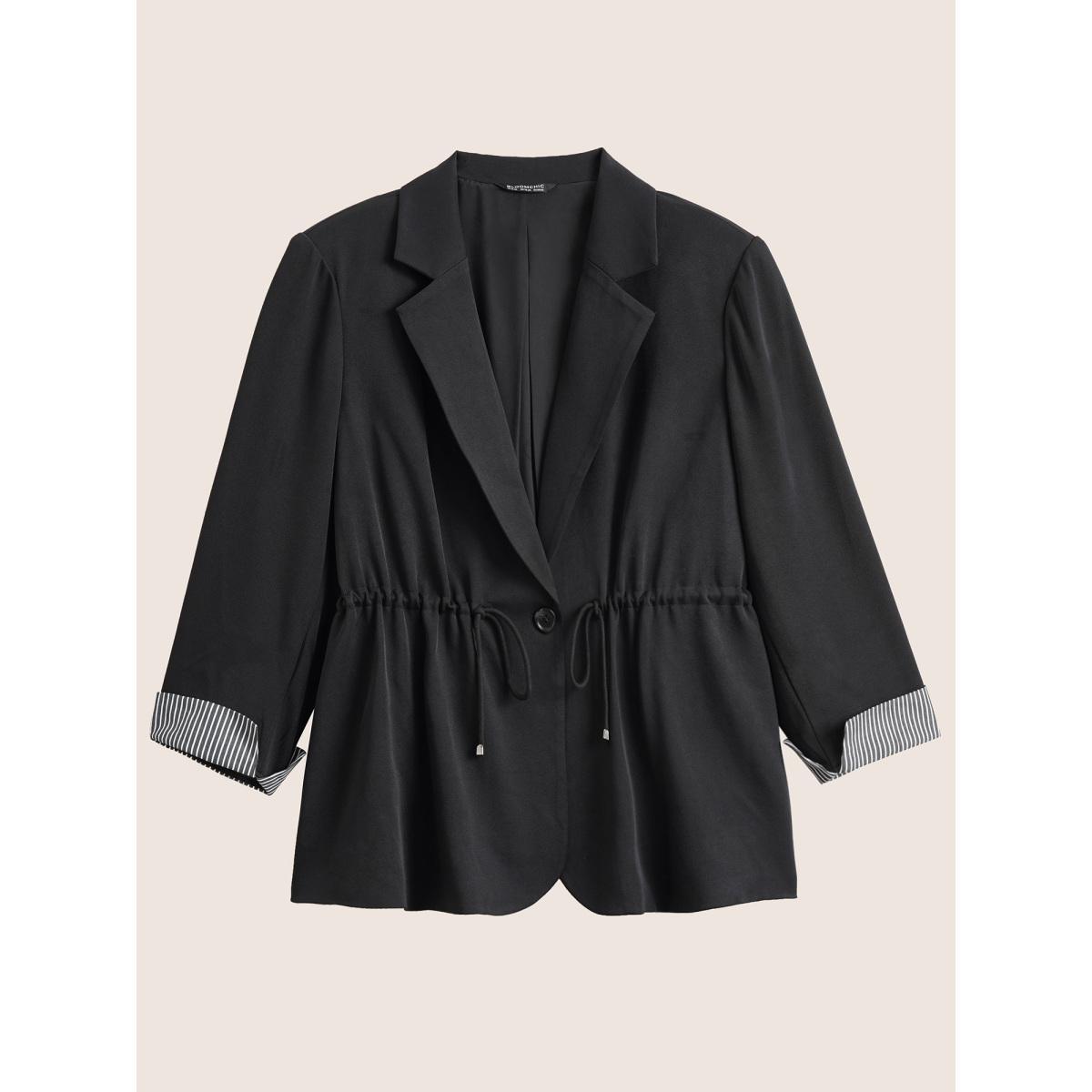 Plus Size Striped Patchwork Drawstring Suit Collar Blazer Black Women Office Striped Non Sleeve Long Sleeve Suit Collar 10/M Slanted pocket At the Office Blazers BloomChic Product Image