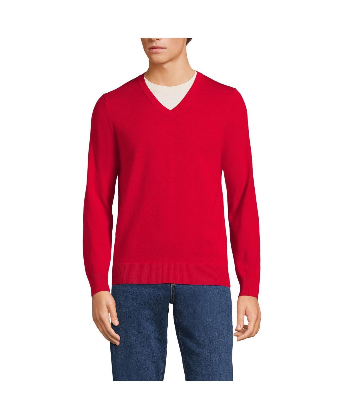 Mens Lands End Fine Gauge Cotton V-Neck Sweater Product Image