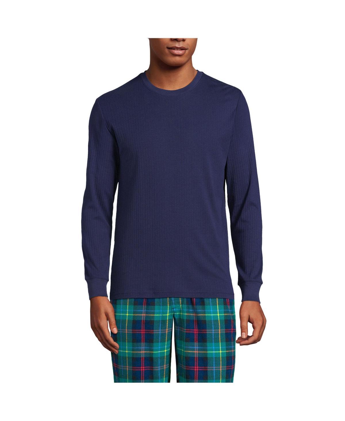 Men's Lands' End Knit Ribbed Crewneck Pajama Sleep Shirt, Size: Medium, Black Product Image