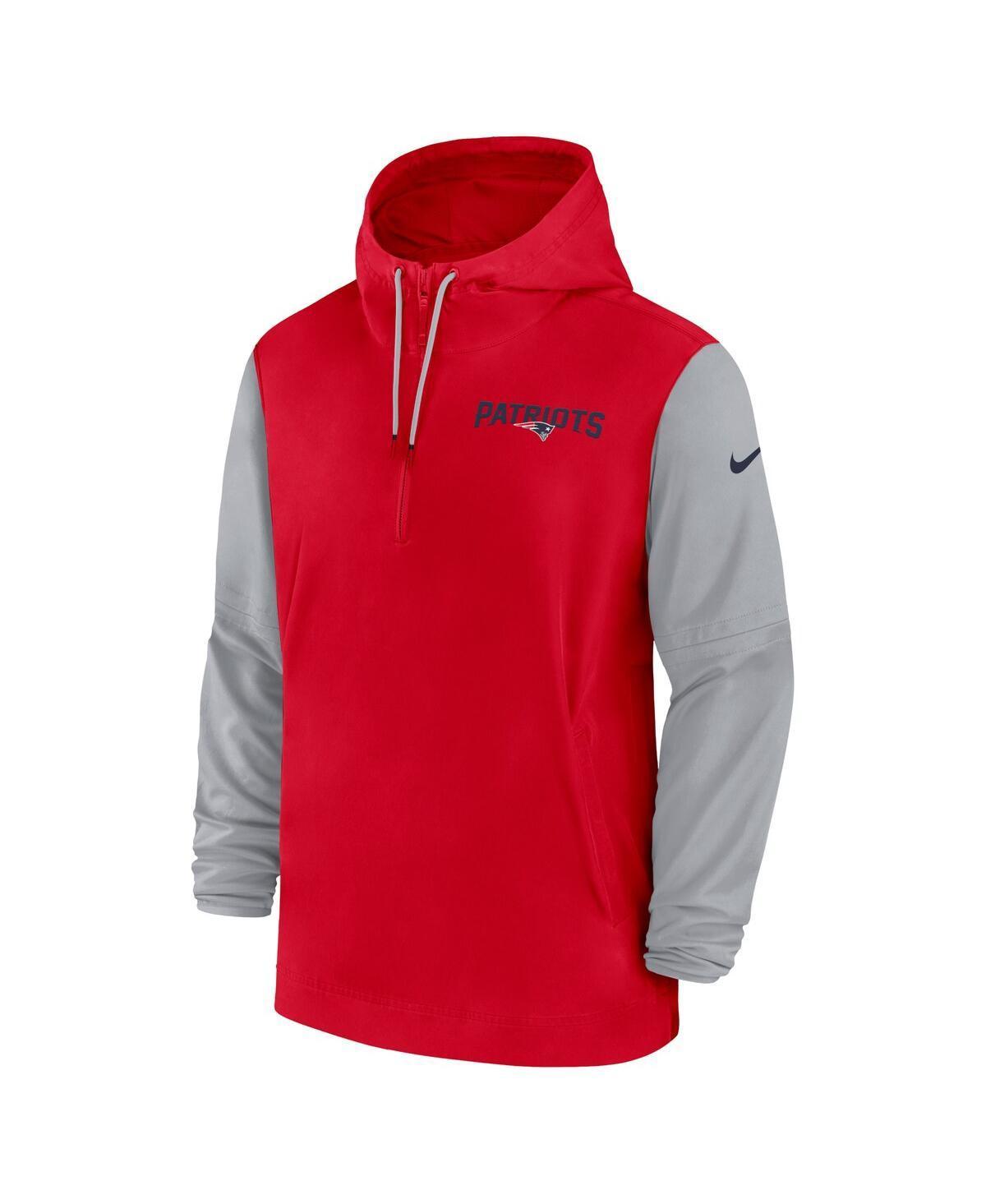 NIKE Men's Red/gray New England Patriots 2024/25 Sideline Pre-game Player 1/2-zip Hoodie Jacket In Red,gray Product Image