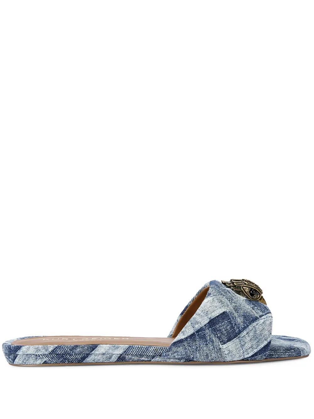 KURT GEIGER Women's Kensington Square Toe Crystal Eagle Head Blue Slide Sandals In Denim Product Image