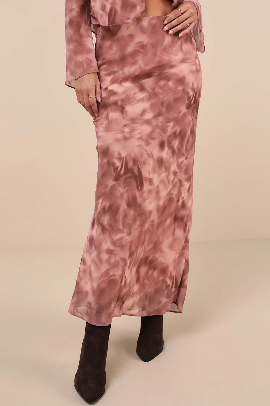 Ethereal Aesthetic Mauve Abstract High-Rise Maxi Skirt Product Image
