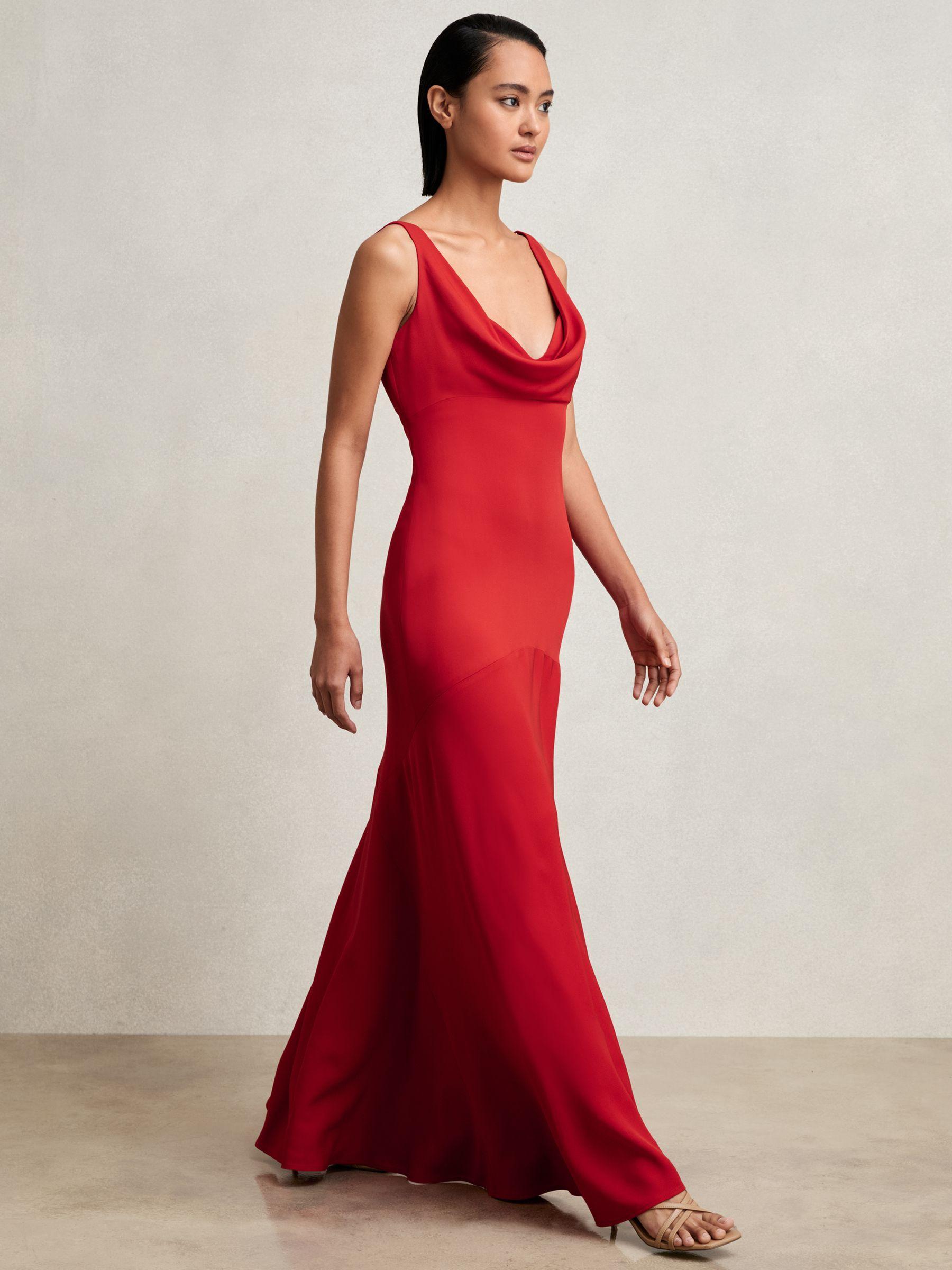 Cowl Neck Sleeveless Maxi Dress in Red Product Image