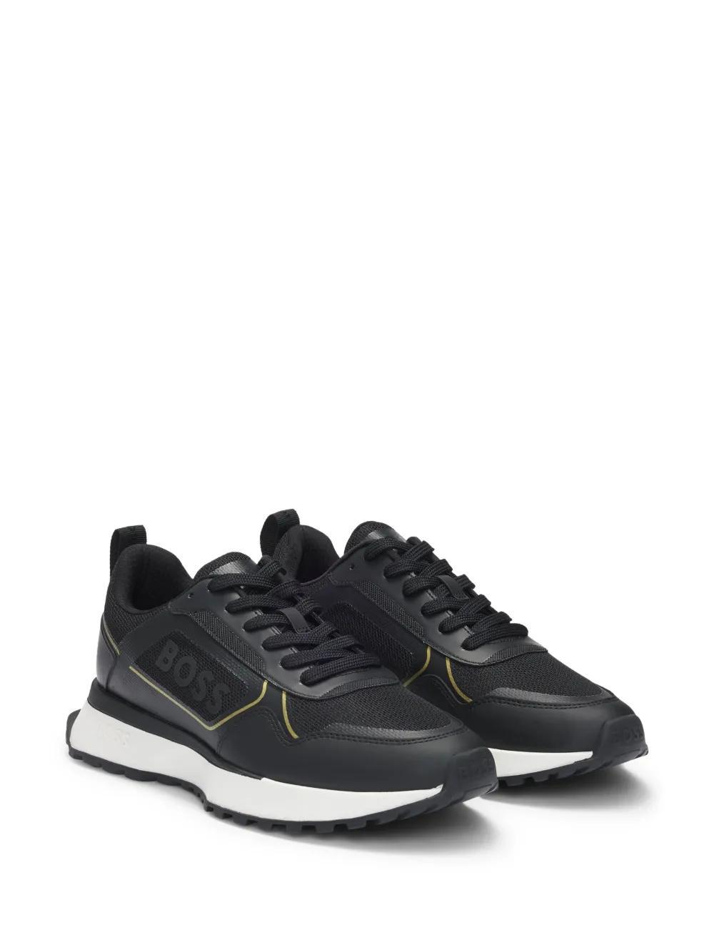 HUGO BOSS Mixed-material Trainers With Large Side-panel Logo In Black Product Image