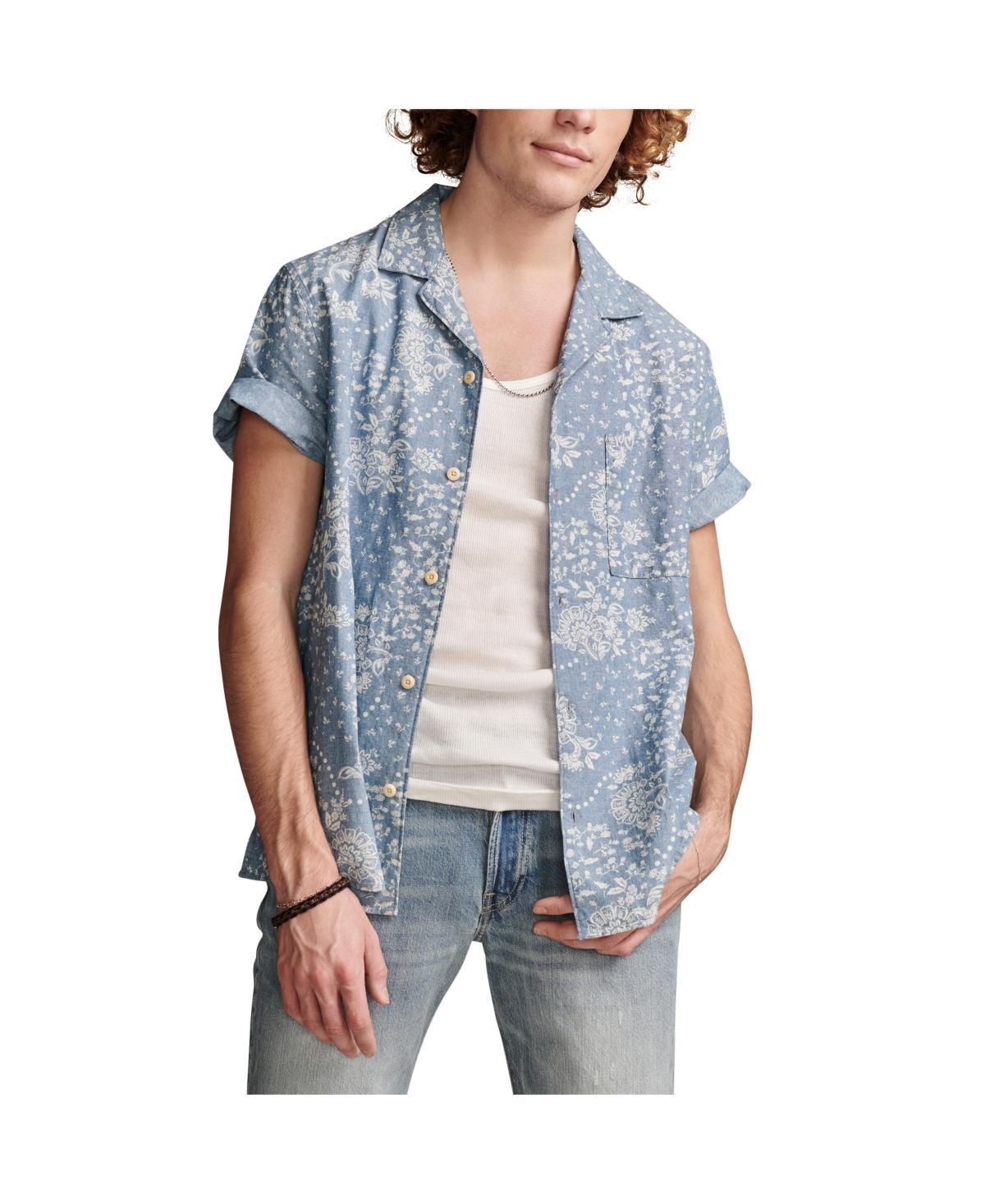 Lucky Brand Printed Chambray Camp Collar Short Sleeve Shirt (Indigo Print) Men's Clothing Product Image