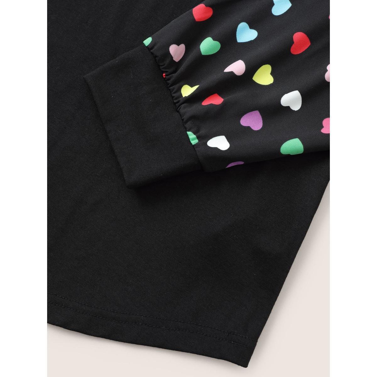 Plus Size Colour Heart Print Raglan Sleeve T-shirt Black Women Timeless Non Heart Print Round Neck Elegant T-shirts BloomChic 26/4X Product Image