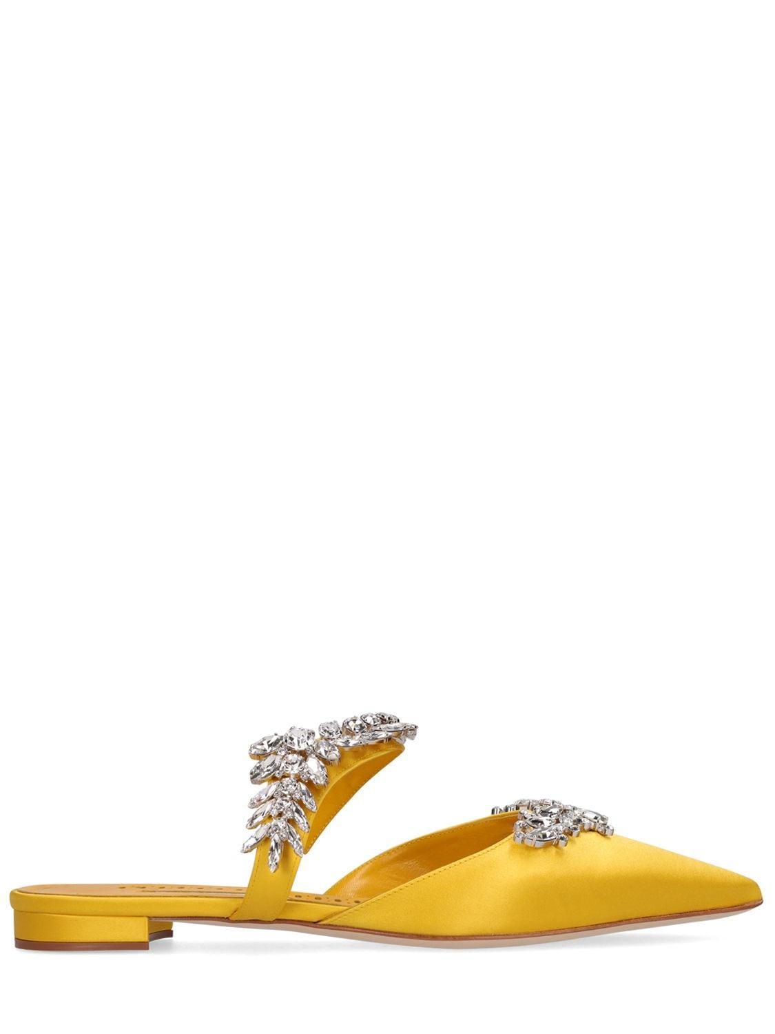 MANOLO BLAHNIK Lurum Satin Flat In Yellow Product Image