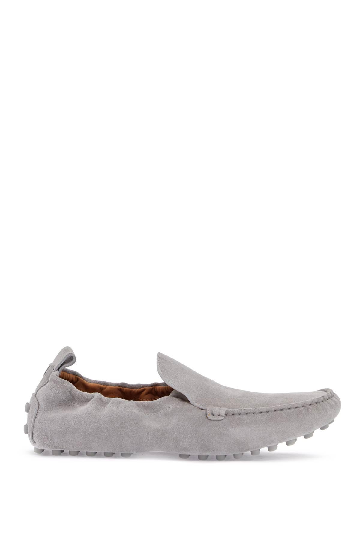 TOD'S Round Toe Suede Leather Loafers With Moccasin Stitching In Grey Product Image