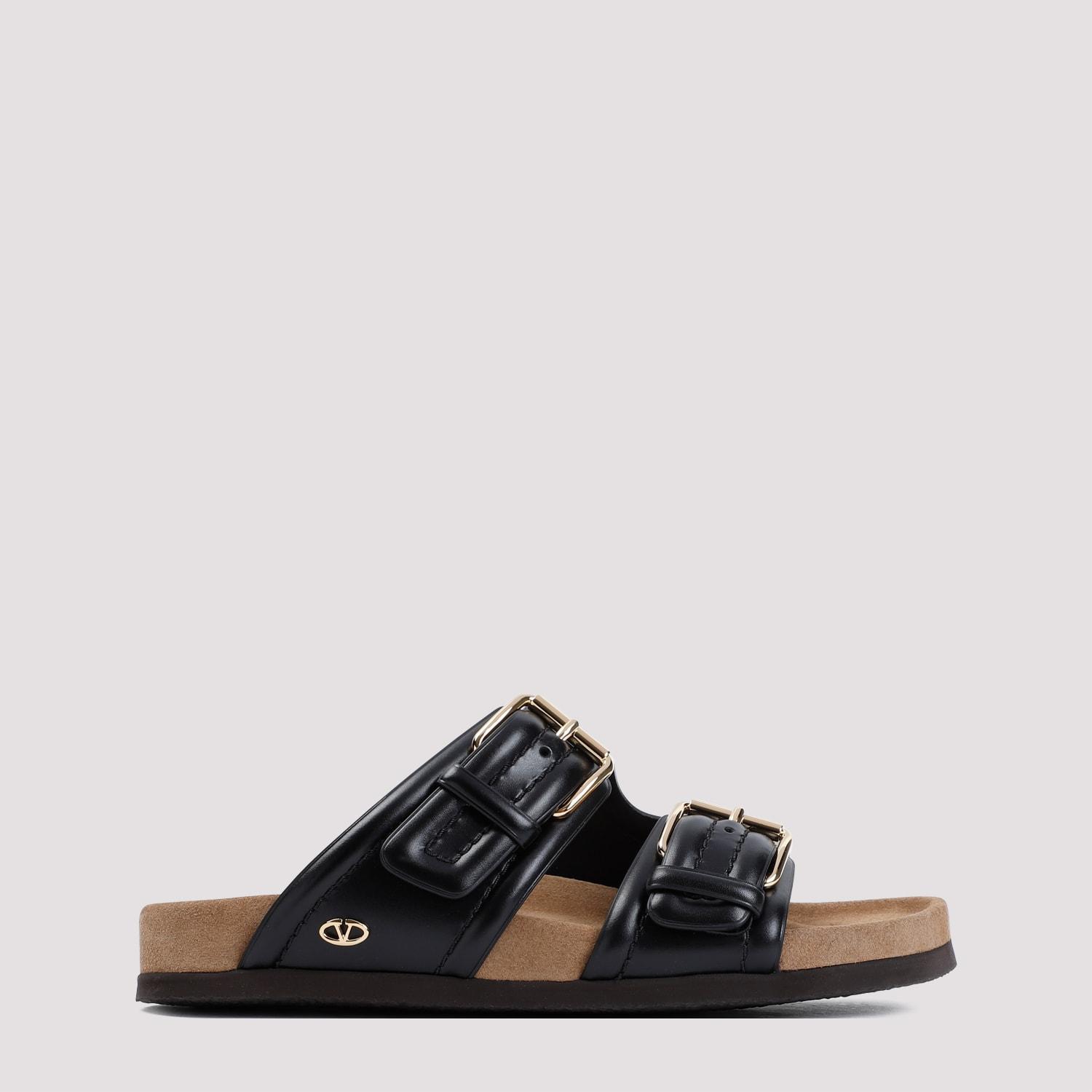 VALENTINO GARAVANI Leather Slide Sandals Gold Hardware In Black Product Image