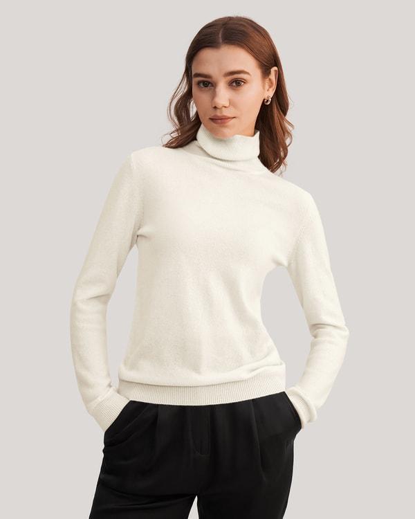 LILYSILK 100% Cashmere Sweater Women Turtleneck Design Wardrobe Must-have Black Product Image