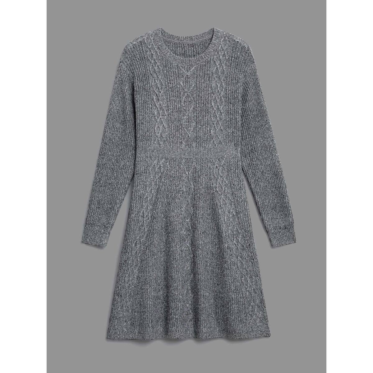 Plus Size Cable Knit Ribbed Waist Cinched Midi Sweater Dress Mediumgray Women Elegant Bodycon Long Sleeve Everyday Sweater Dresses BloomChic 30/6X Product Image