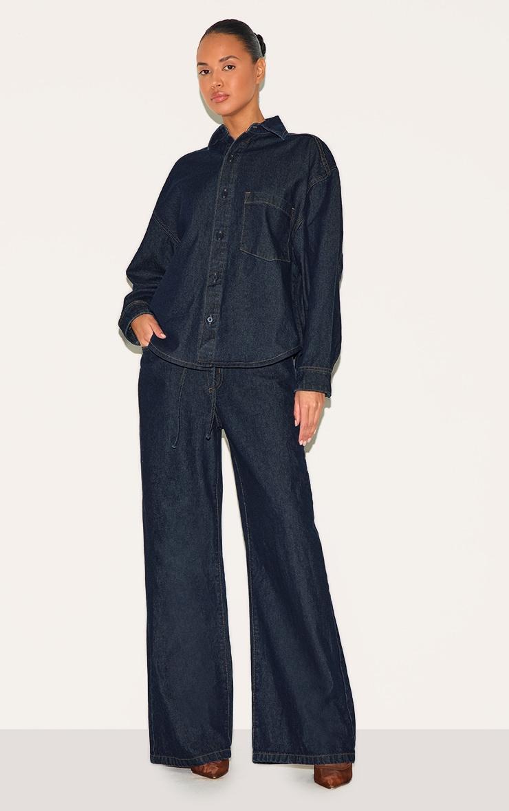 Dark Indigo Low Rise Tie Waistband Wide Leg Jeans Product Image