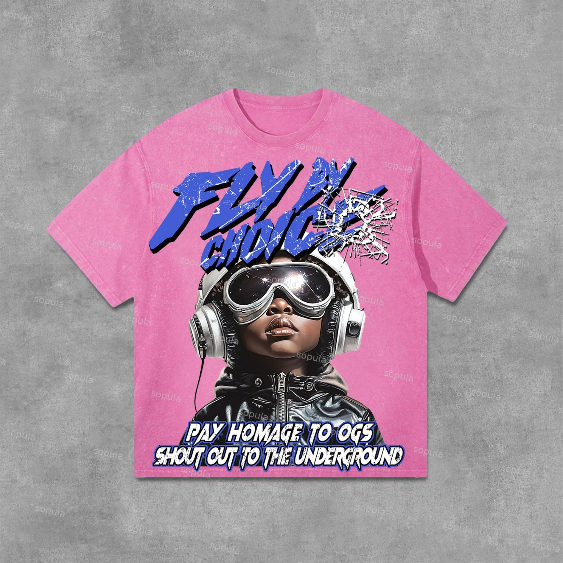 Sopula Fly By Choice Graphic Print Acid Washed T-Shirt Product Image