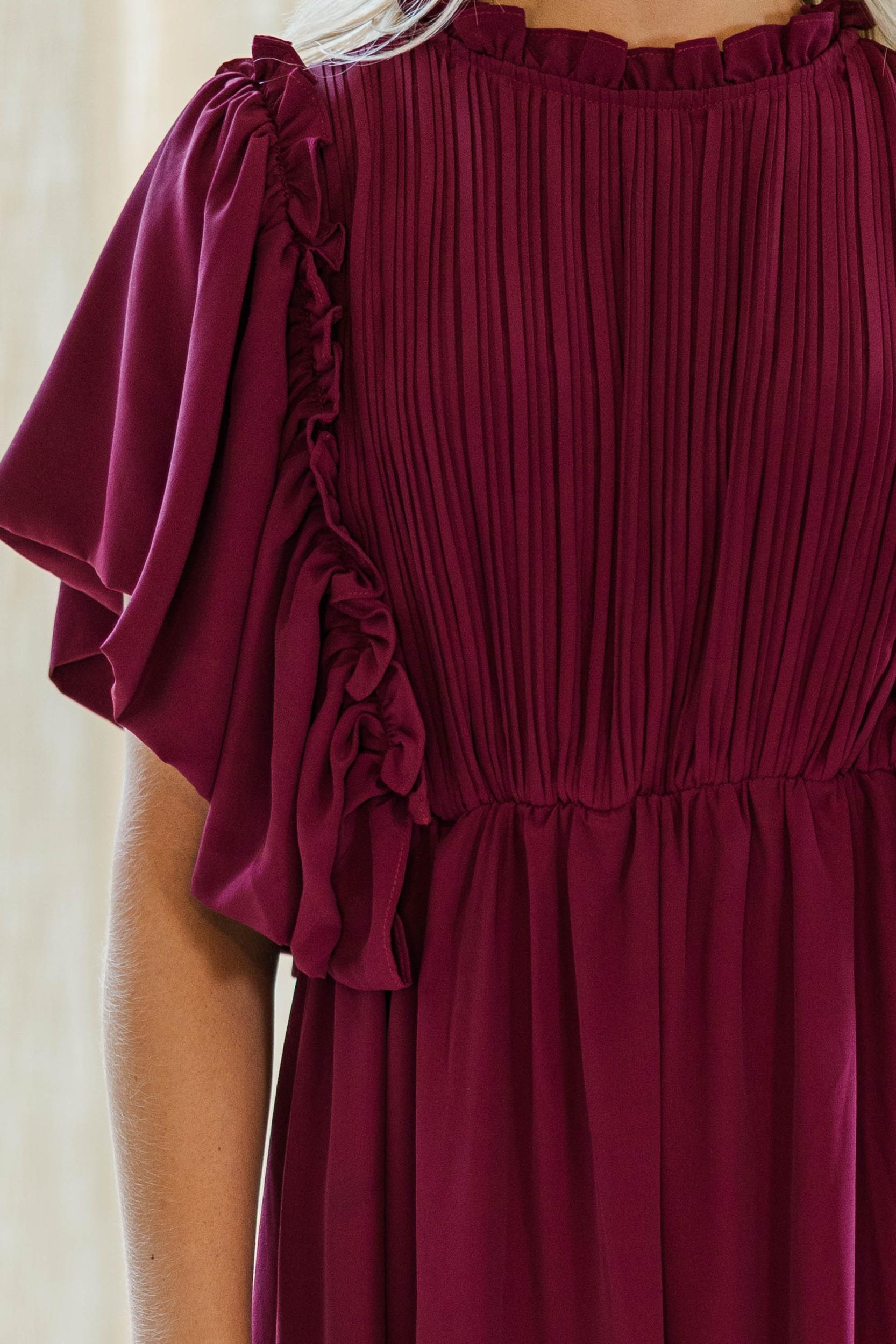 All The Good Burgundy Red Ruffled Midi Dress Female Product Image