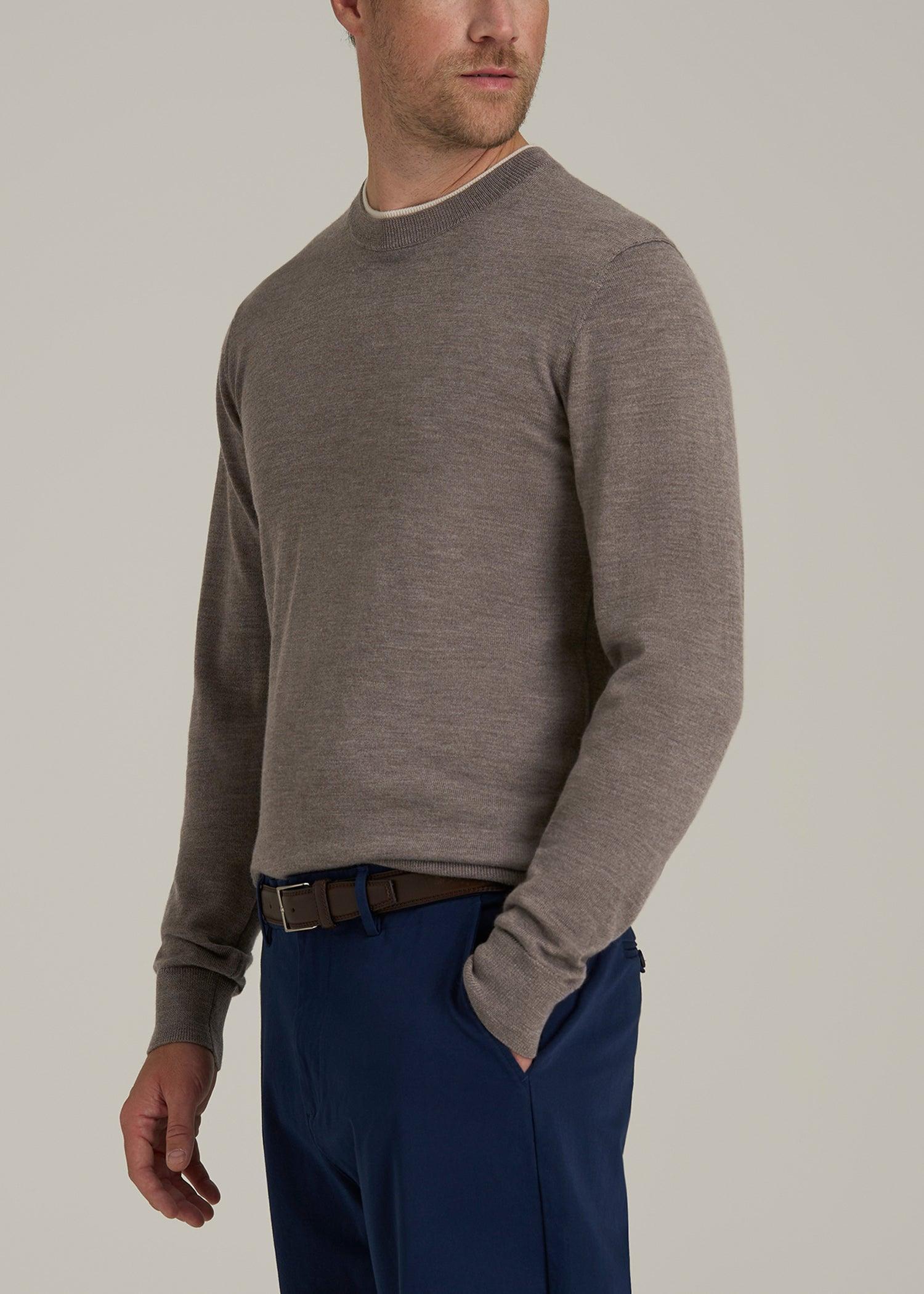 Merino Wool Crewneck Tip Sweater for Tall Men in Pinecone Male Product Image