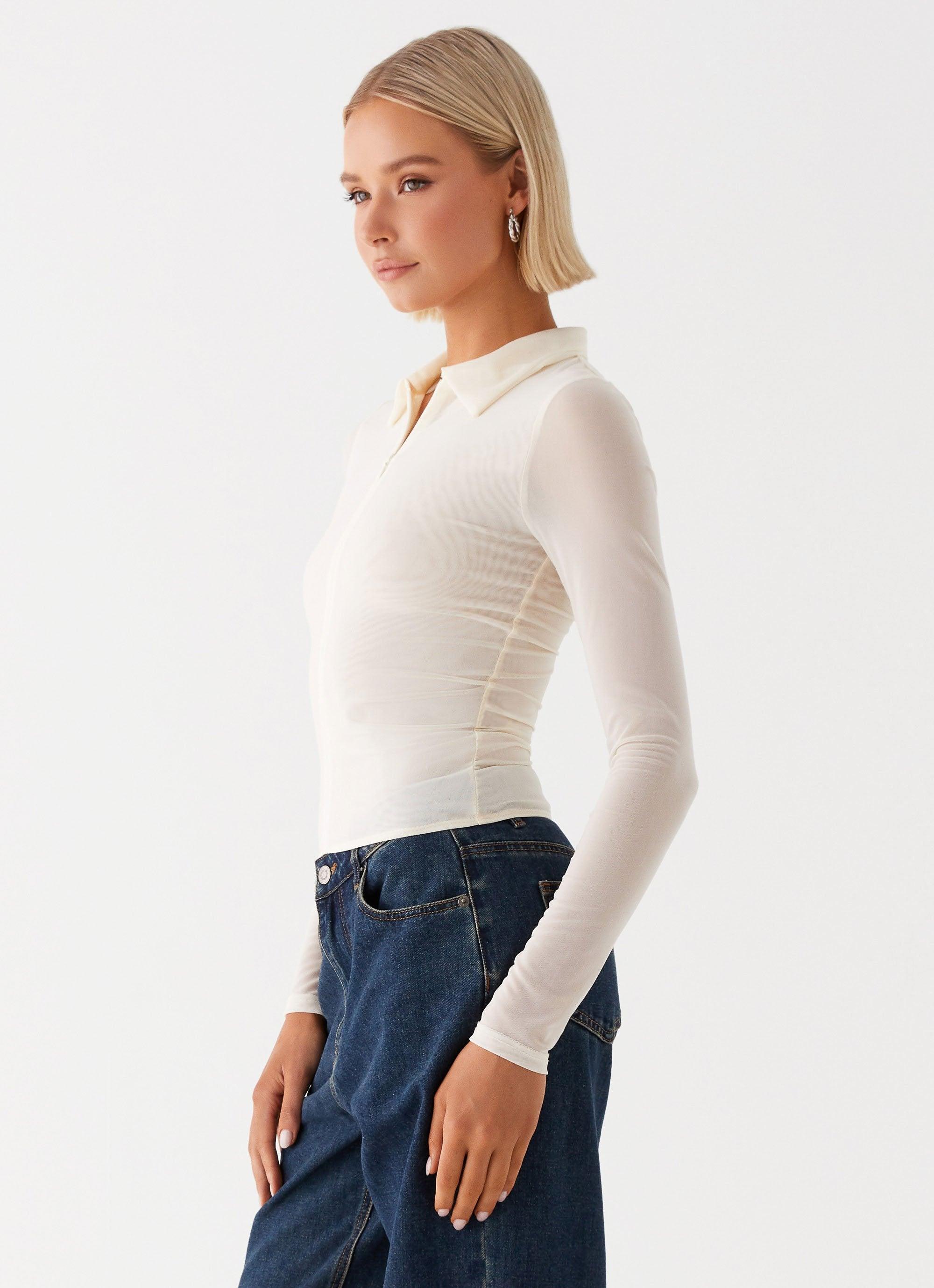 Lorna Zip Up Shirt - Ivory Product Image