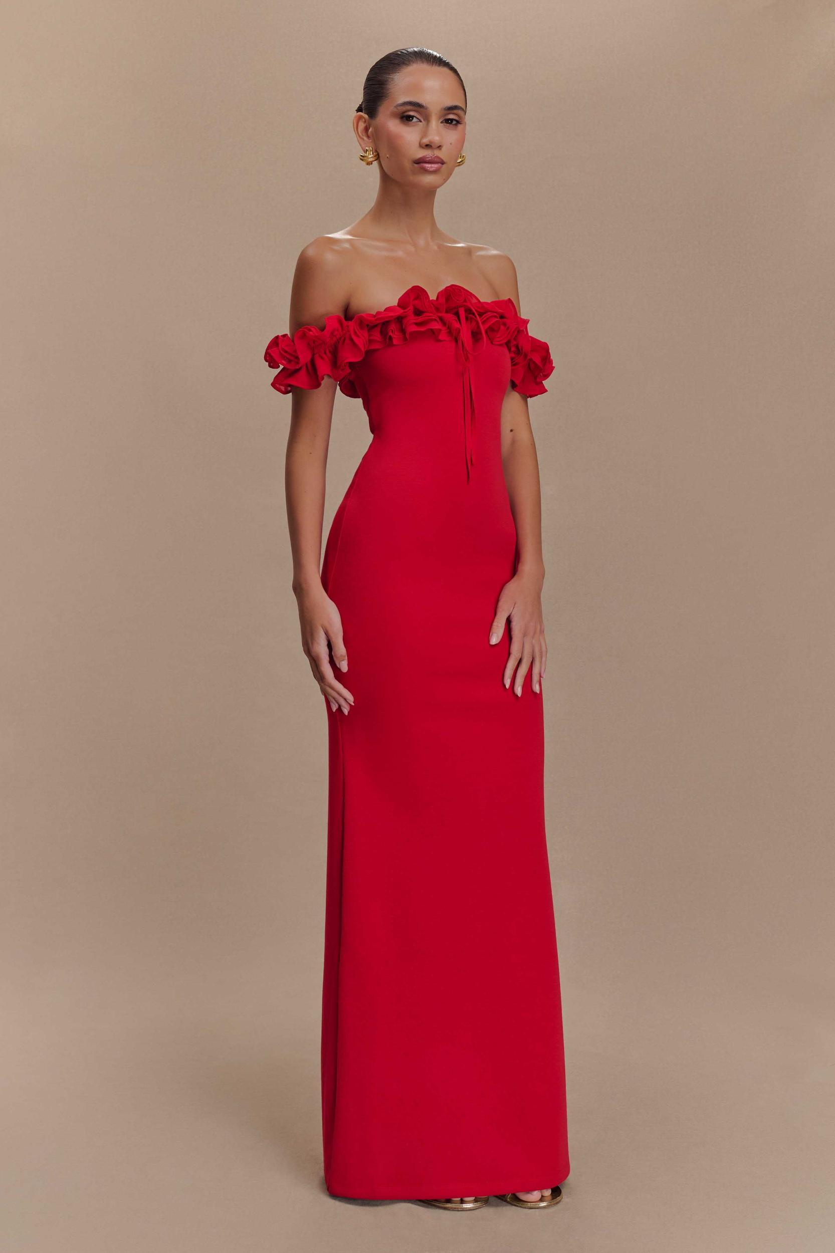 Nova Ruffle Off Shoulder Maxi Dress - Ruby Product Image