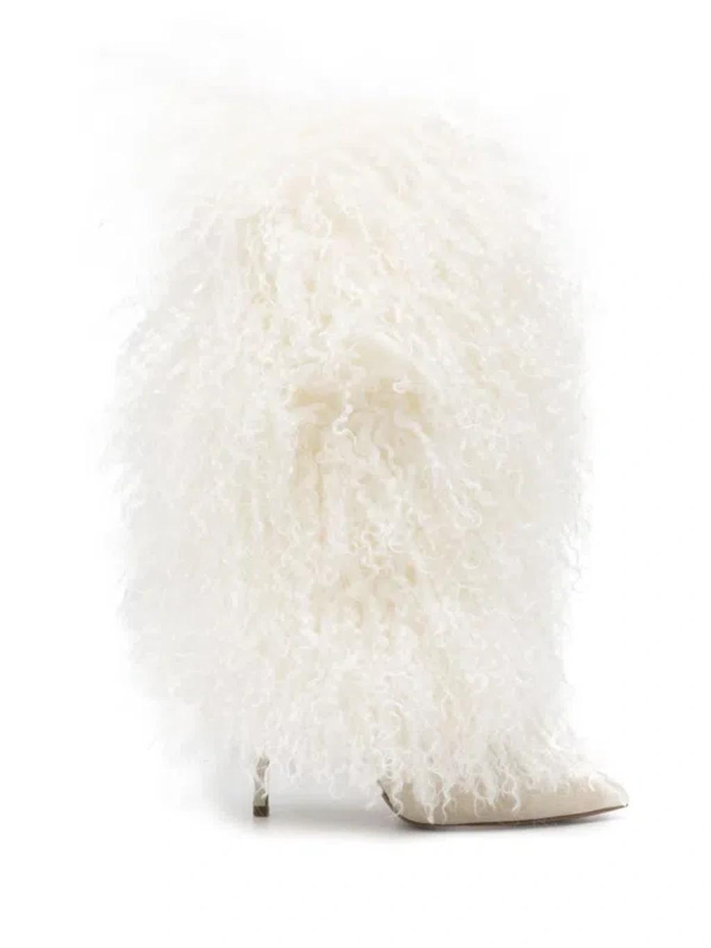 PARIS TEXAS Furry Stiletto Midcalf Boot In White Product Image