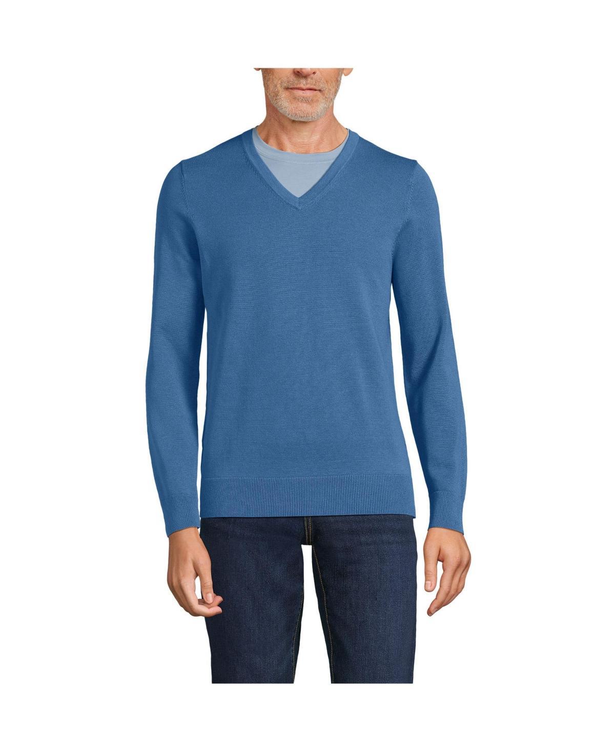 Mens Lands End Fine Gauge Cotton V-Neck Sweater Product Image