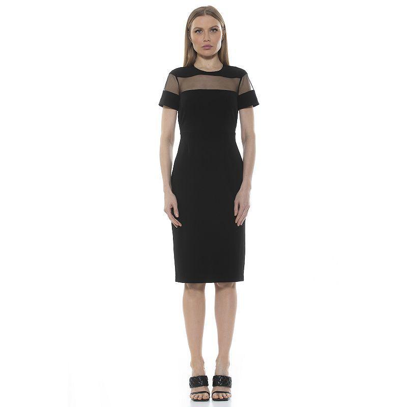 Women's ALEXIA ADMOR Everleigh Illusion Neck Midi Dress, Size: Medium, Black Product Image