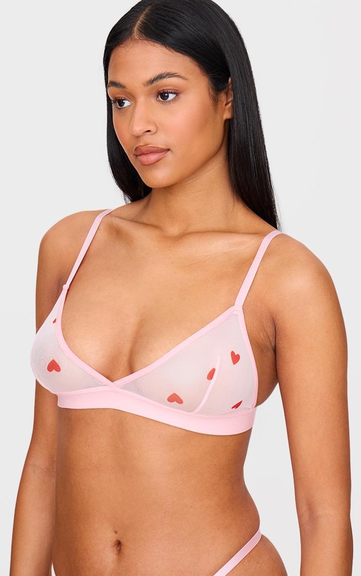Pink Mesh Heart Triangle Bralette Product Image