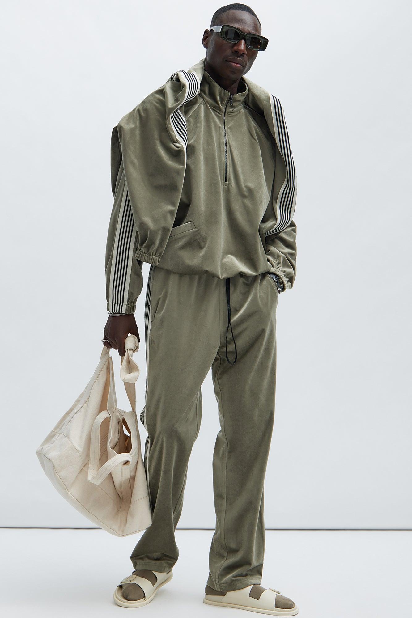 Up N' Down Velvet Track Pants - Olive Product Image