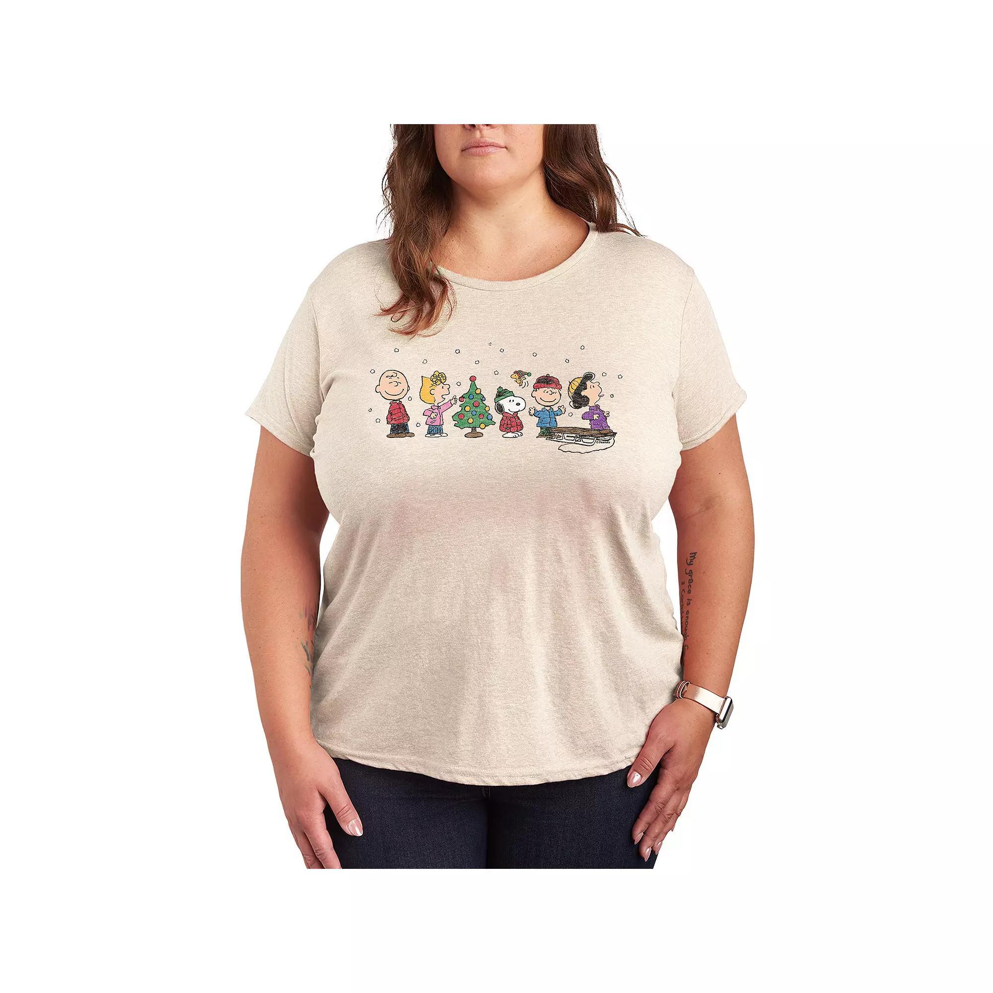 Plus Size Peanuts Christmas Group Graphic Tee, Women's, Size: 3XL, Beige Product Image