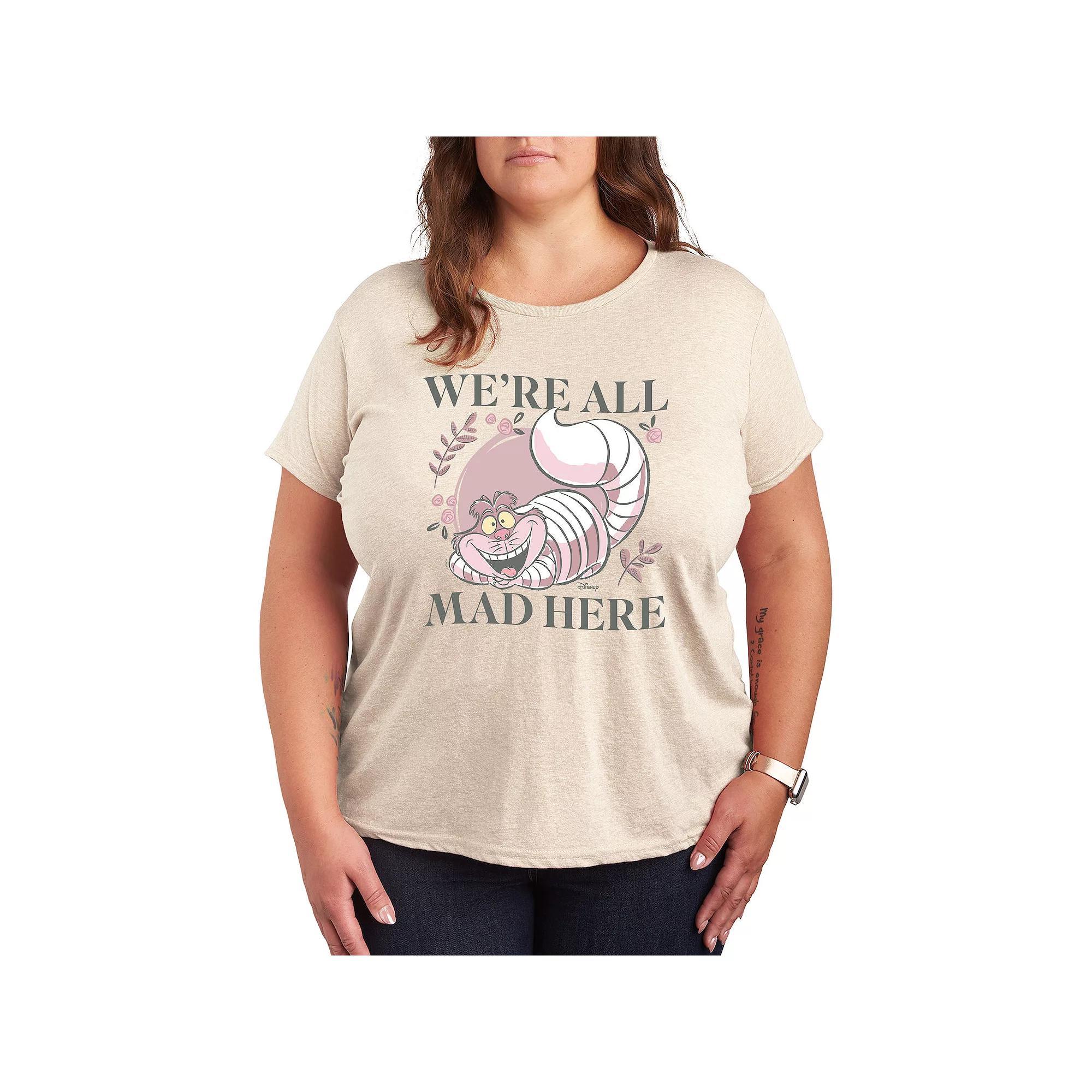 Disney's Alice in Wonderland Cheshire Cat Plus All Mad Graphic Tee, Women's, Size: 3XL, Beige Product Image