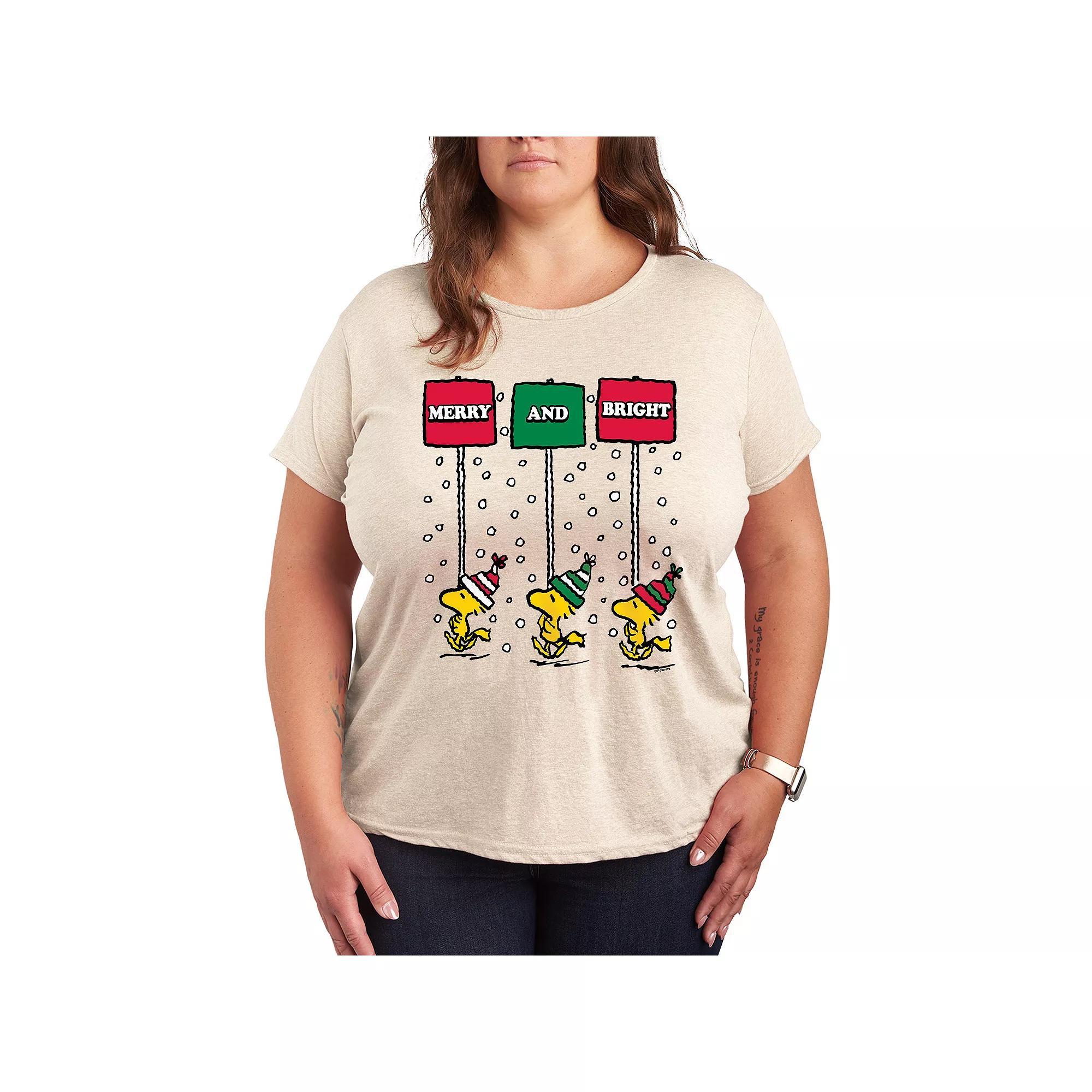 Plus Size Peanuts Woodstock Merry & Bright Graphic Tee, Women's, Size: 2XL, Beige Product Image