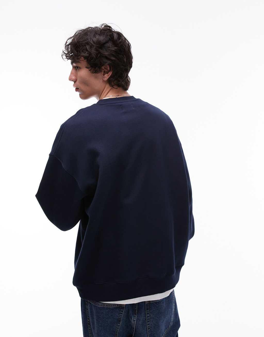Topman oversized fit sweatshirt with Kansas State embroidery in black Product Image