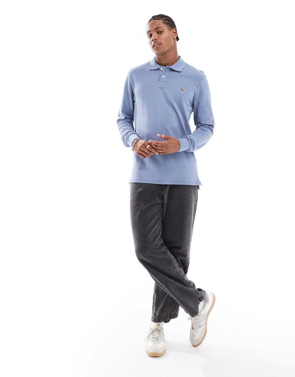 PS Paul Smith regular fit logo long sleeve polo in blue Product Image