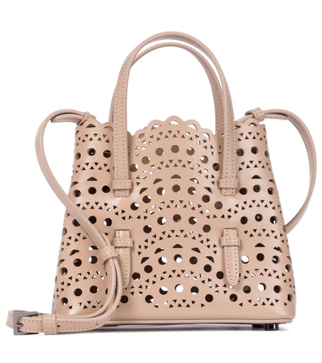 ALAÏA Le Mina 16 Vienne Wave Leather Tote Bag In Sable Product Image