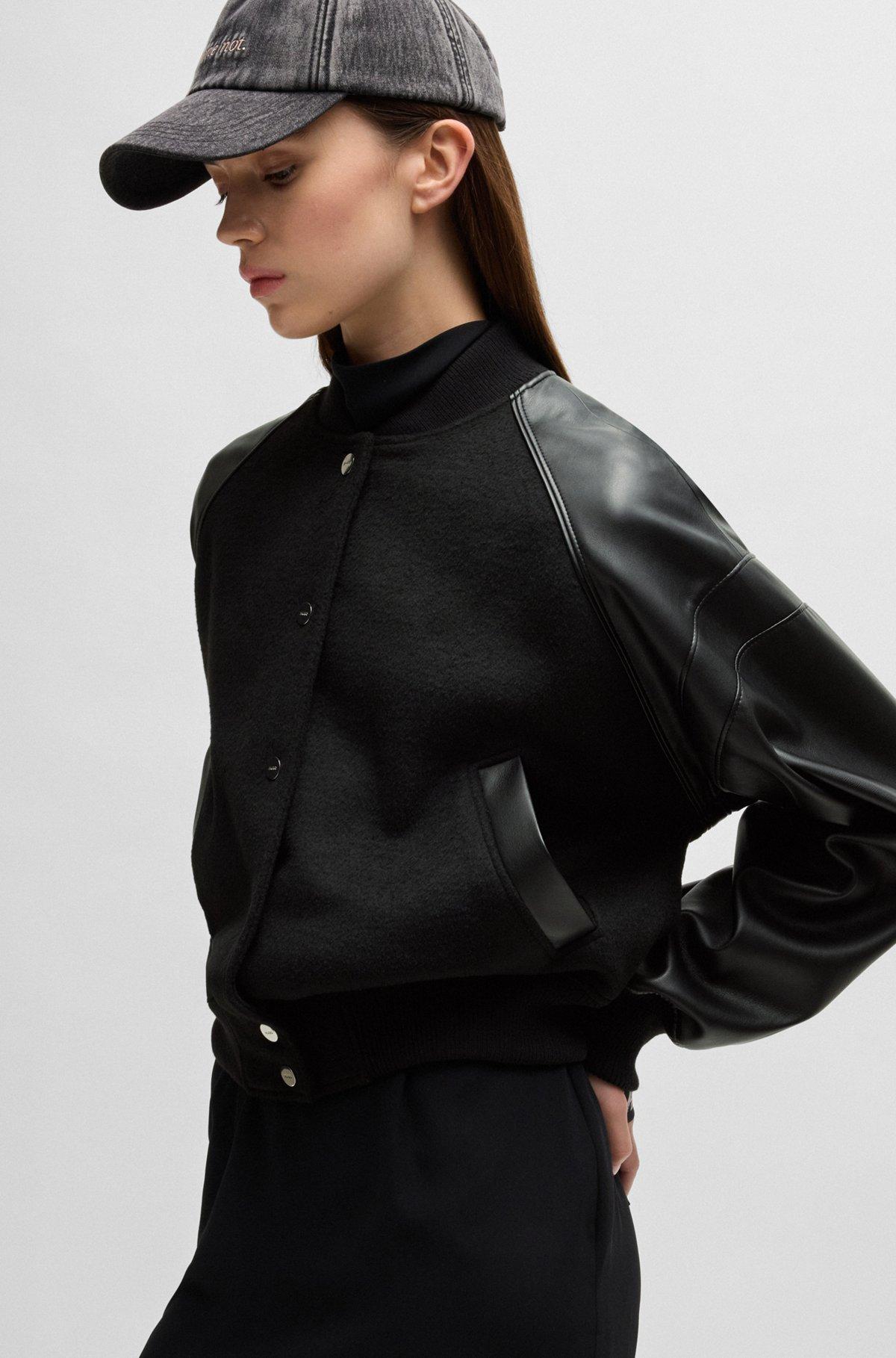 Cropped bomber jacket with faux-leather sleeves Product Image