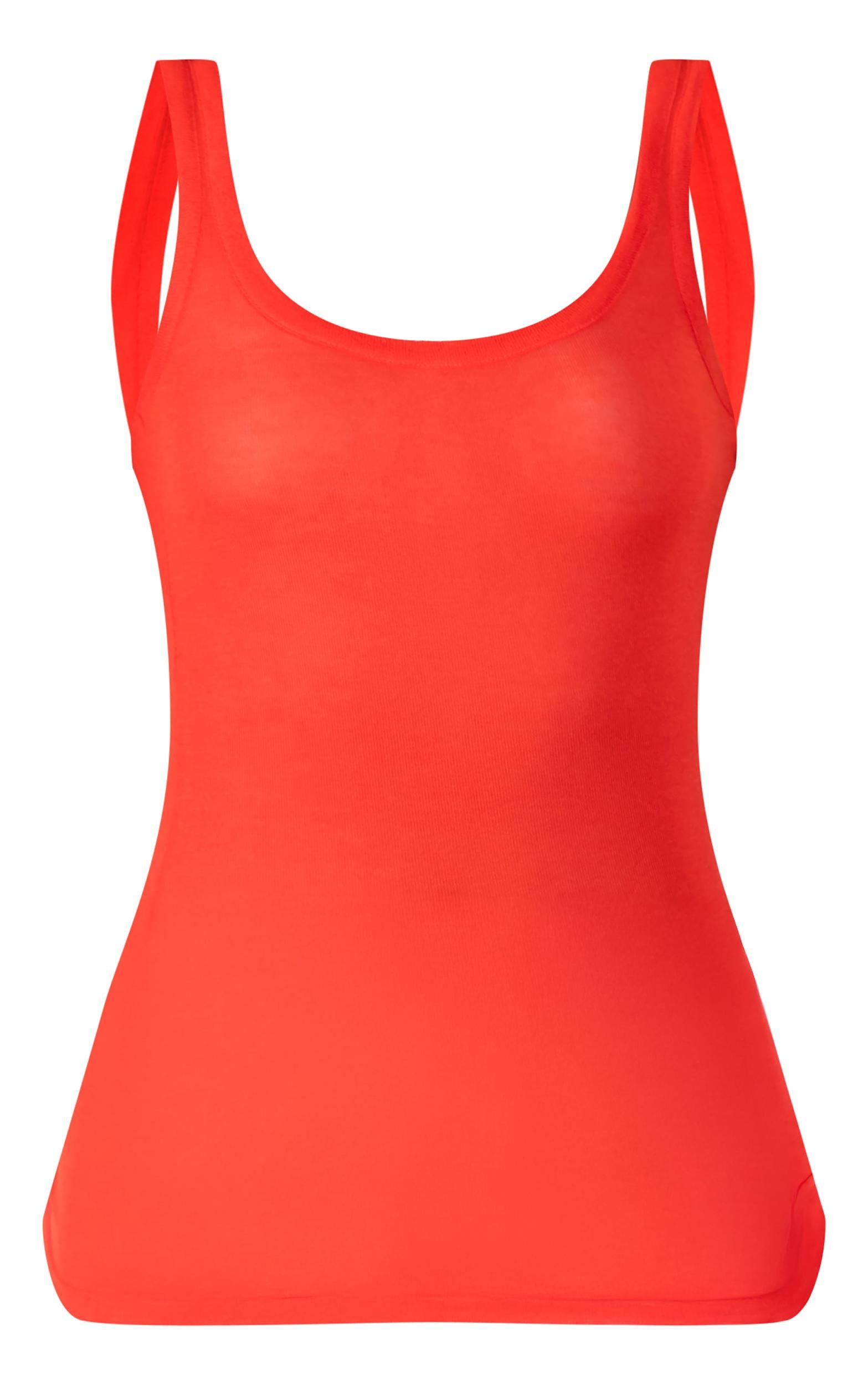  Red Sheer Soft Touch Scoop Neck Long Vest Top Product Image