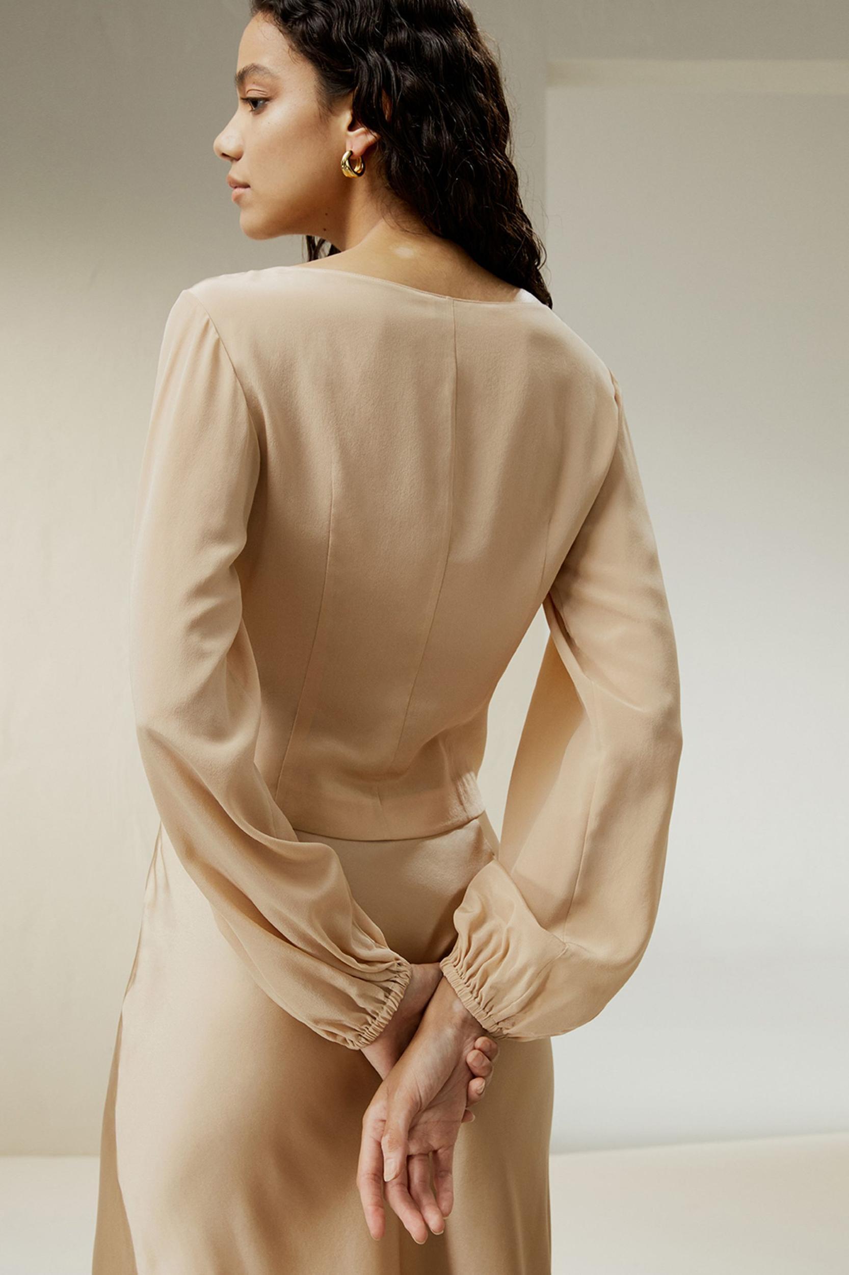 Nipped Waist Crêpe de Chine Blouse Product Image