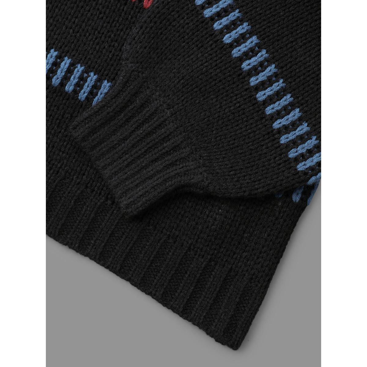 Plus Size Multi-Color Stripes Textured Crew Neck Pullover Black Women Casual Loose Long Sleeve Round Neck Everyday Pullovers BloomChic 28/5X Product Image