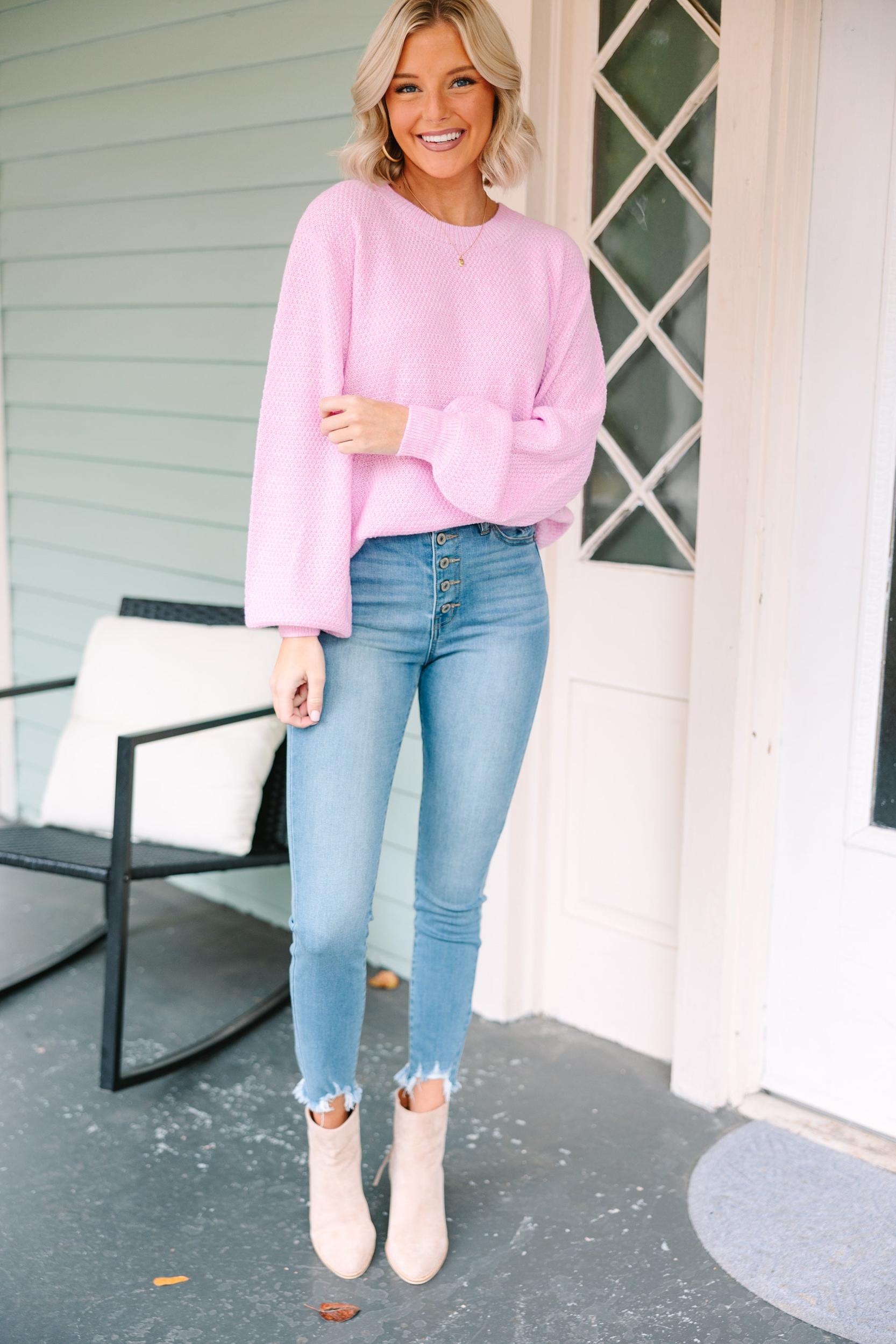 The Slouchy Bubblegum Pink Bubble Sleeve Sweater Female Product Image