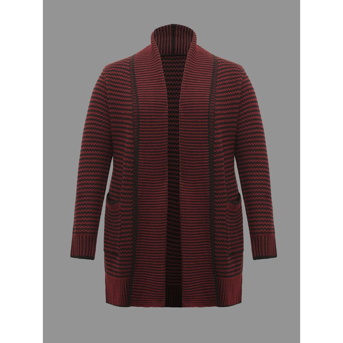 Plus Size Collared Pockets Open-Front Long Cardigan Deepred Women Casual Loose Long Sleeve Everyday Cardigans BloomChic 12/L Product Image