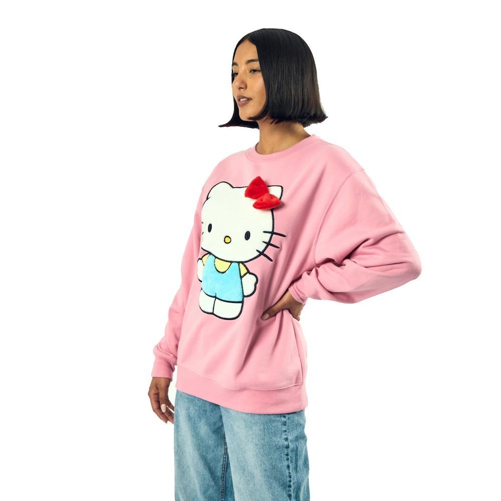 Hello Kitty Big Face Plush Character Women’s Pink Crew Neck Long Sleeve Oversized Fleece Sweatshirt Product Image