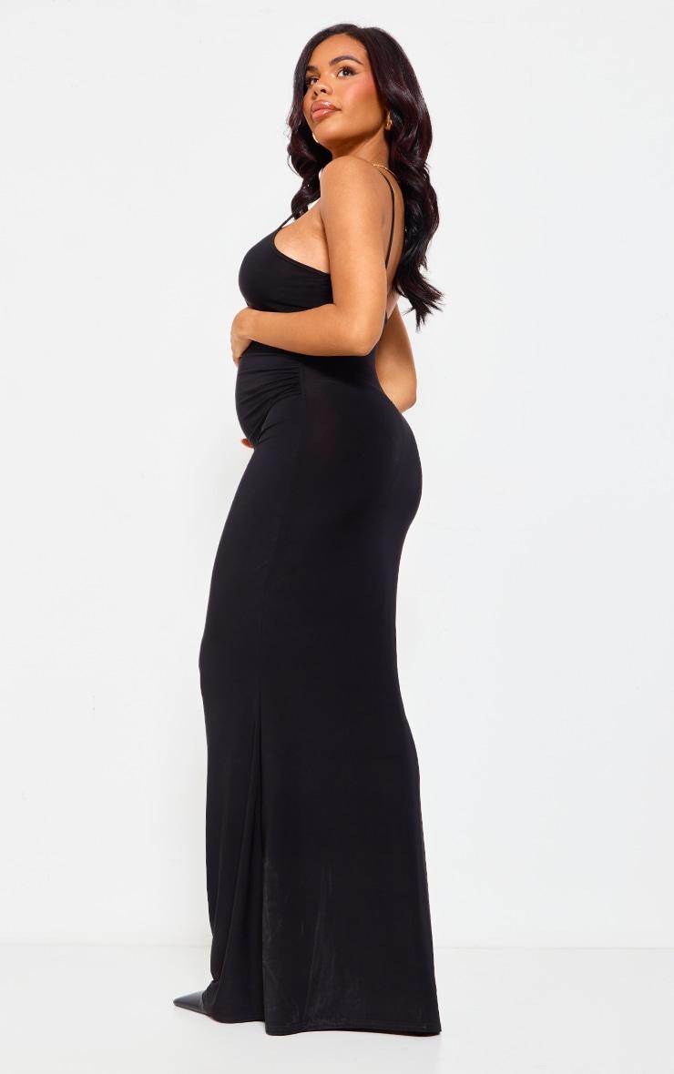 Maternity Black Slinky Straight Neck Sleeveless Maxi Dress Product Image