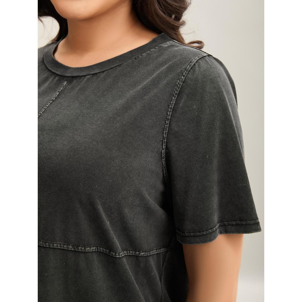 Plus Size Crew Neck Vintage Plain T-Shirt Black Women Leisure Non Round Neck Casual T-shirts BloomChic 22-24/3X Product Image