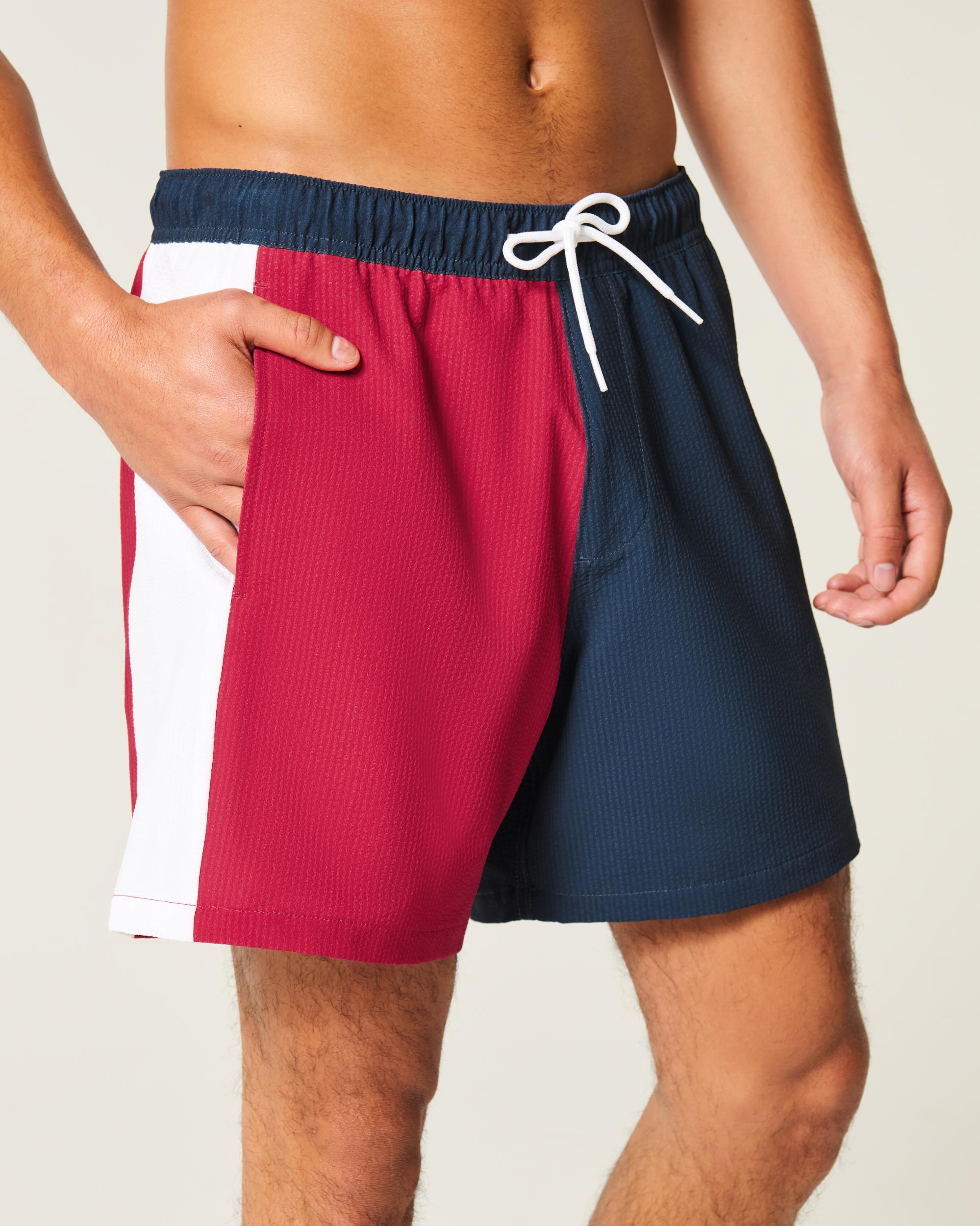 Mid-Thigh Seersucker Volley Swim Trunks Product Image