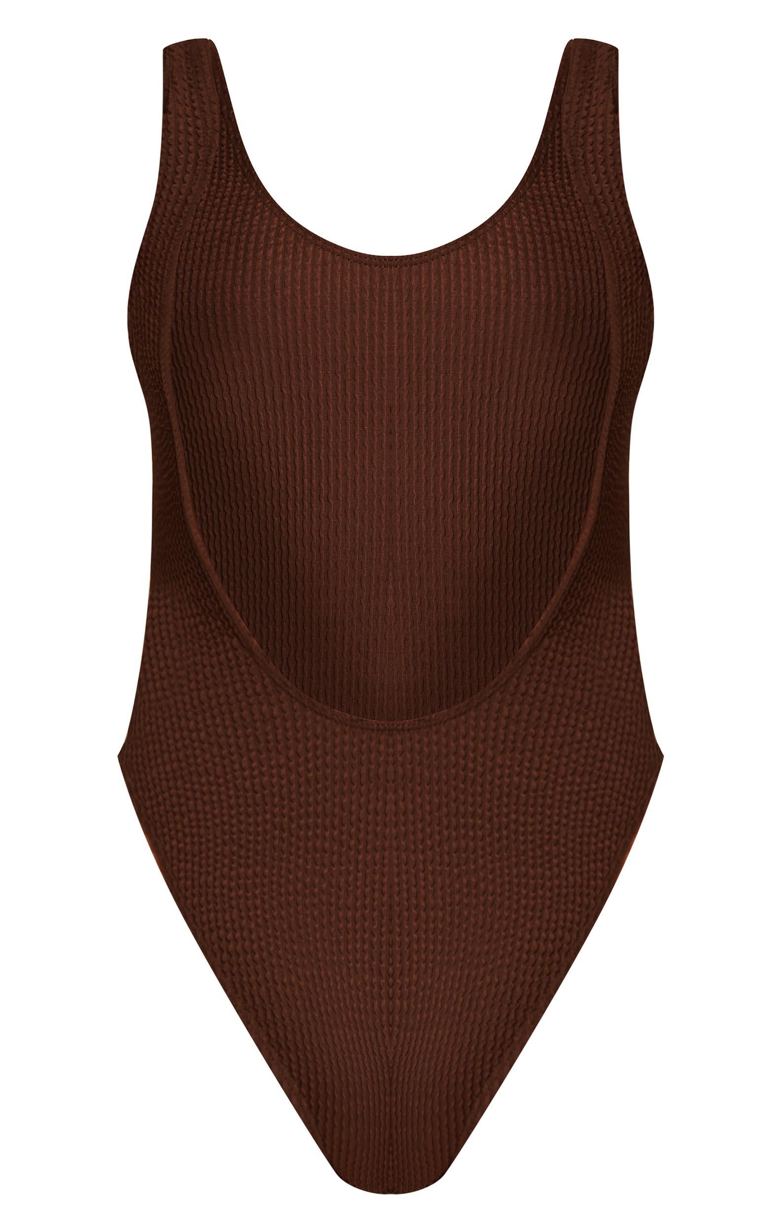Brown Crinkle Scoop Back Swimsuit Product Image
