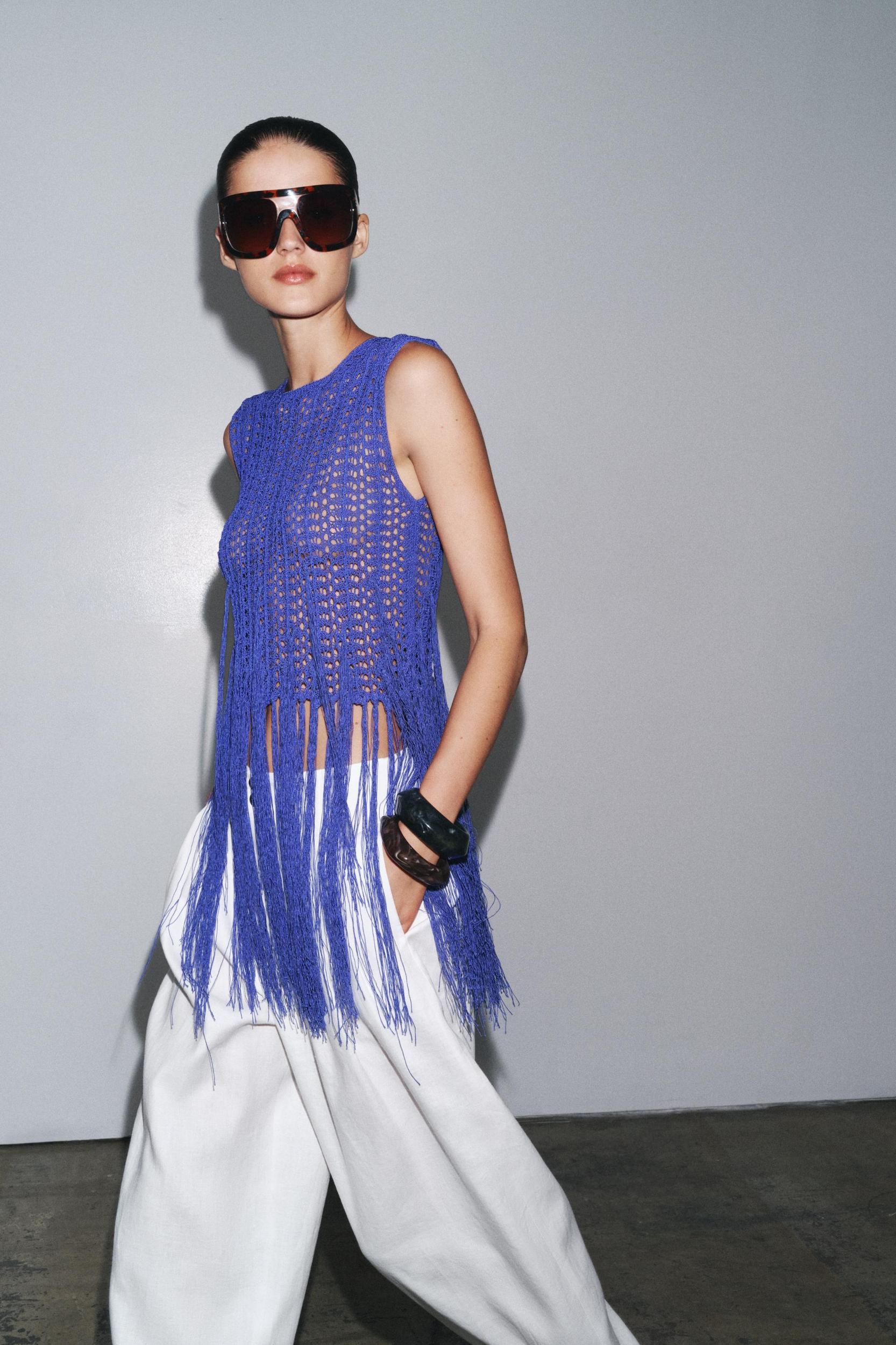 FRINGED CROCHET KNIT TOP Product Image