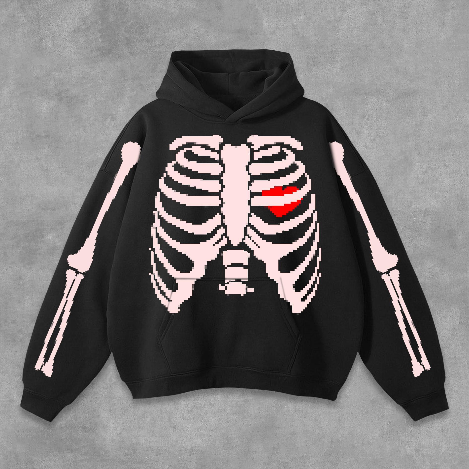 Unisex Men's Mosaic Pixel Skeletal Structure Graphics Pocket Hoodie Product Image