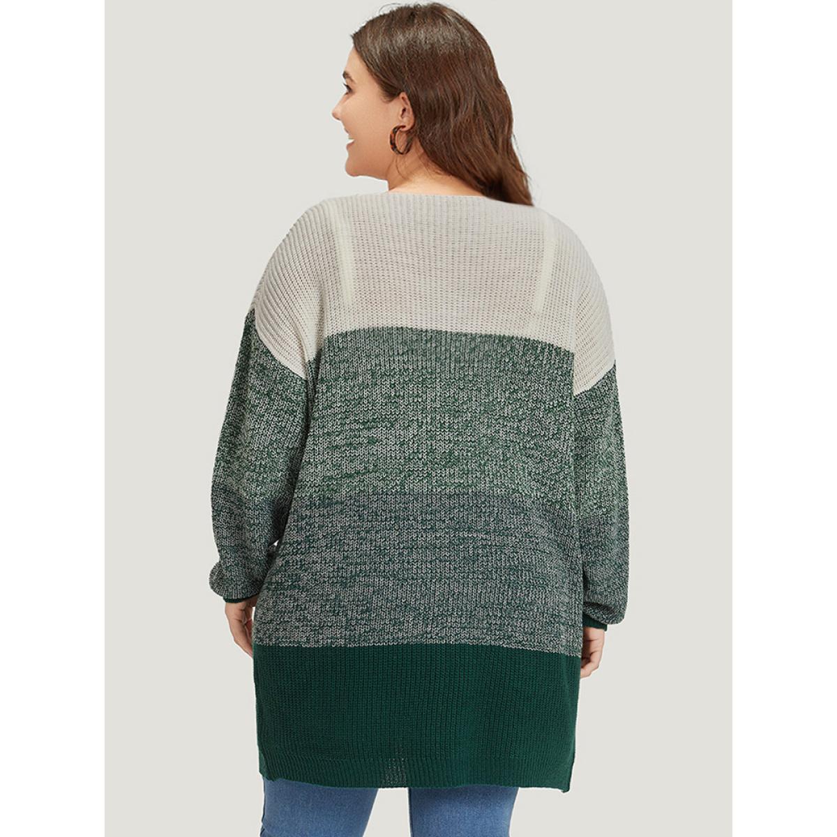 Plus Size Colorblock Drop Shoulder Patchwork Cardigan Green Women Casual Loose Long Sleeve Dailywear Cardigans BloomChic 12/L Product Image