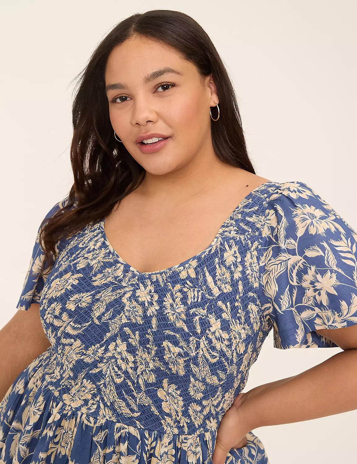 Smocked-Bodice Flutter-Sleeve Midi Dress Product Image