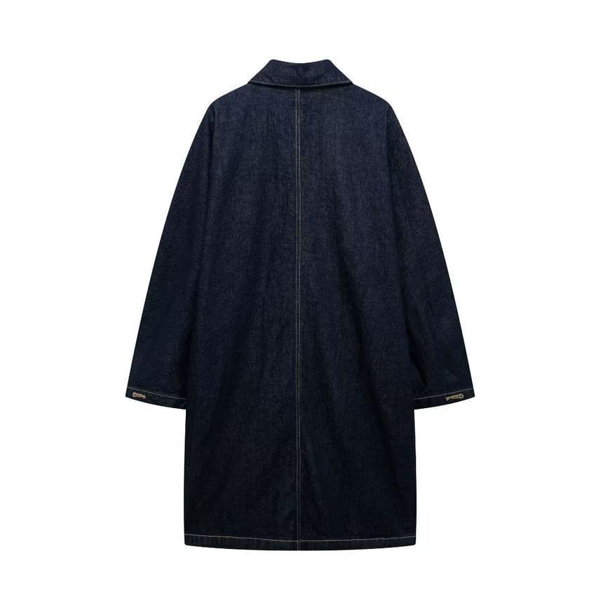 Collar Denim Midi Single-Breasted Trench Coat Product Image