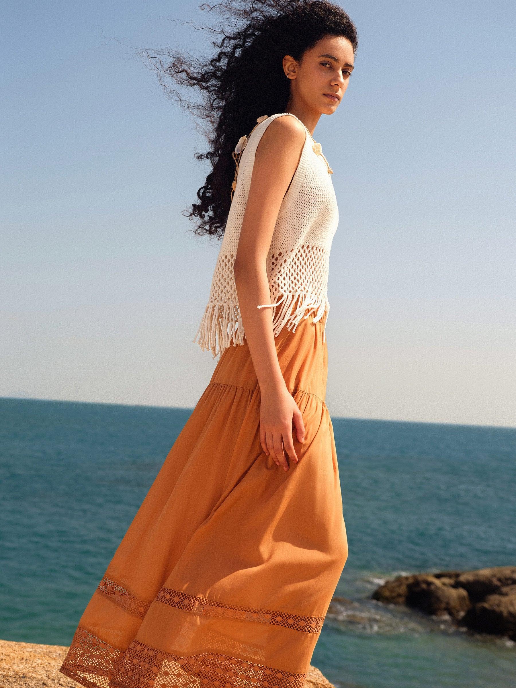 Sequins Tassel Hem Women Openwork Knit Tank Top Product Image