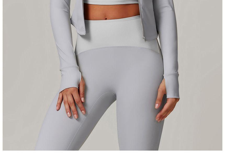 Stand Collar Plain Zip Yoga Jacket Product Image